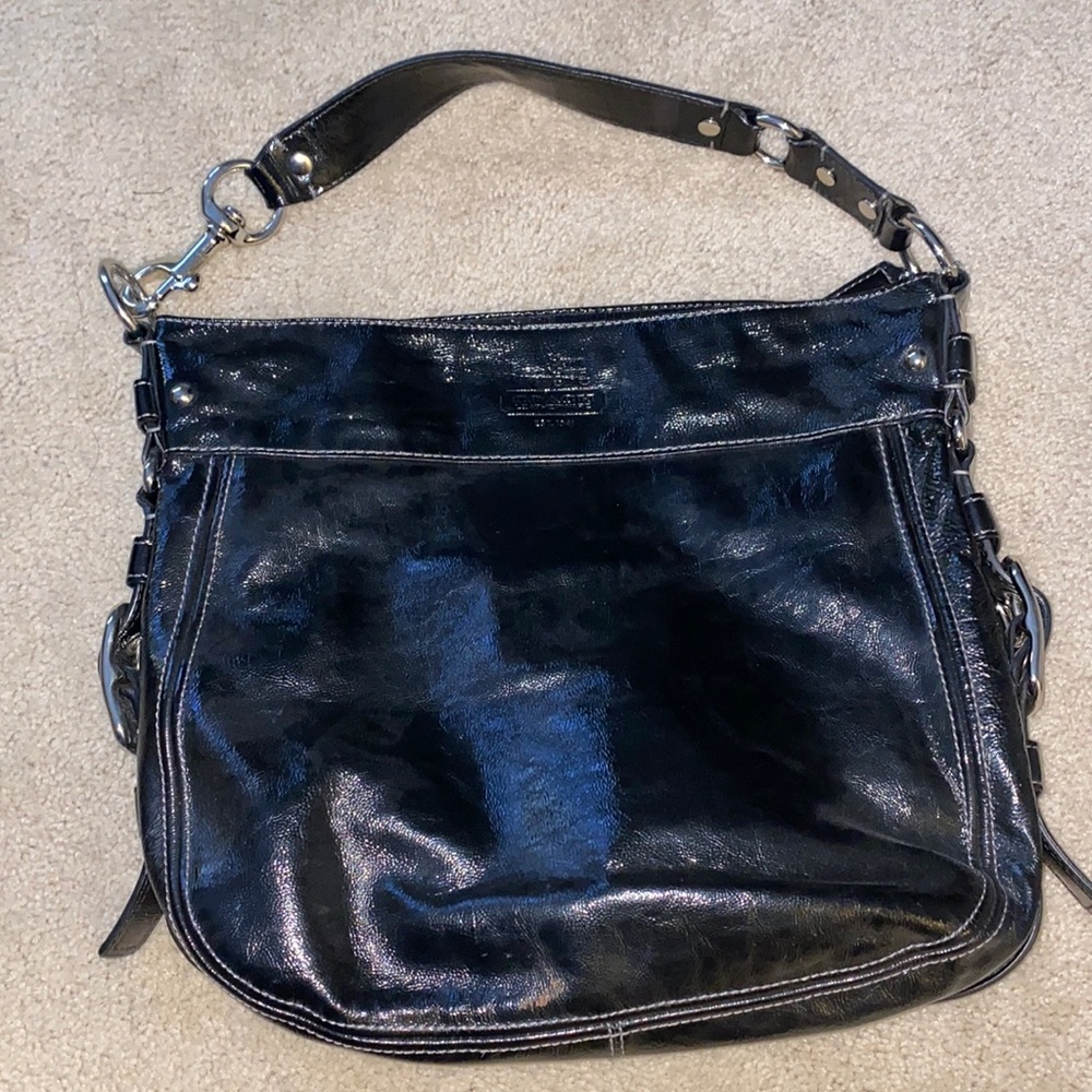 EUC authentic Coach black patent large Zoe